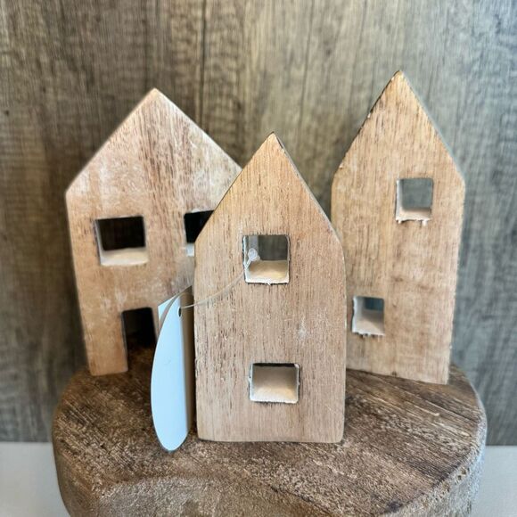 Rustic Neutral Home Decor Mango Wood Houses NEW FAST SHIP - Picture 1 of 8